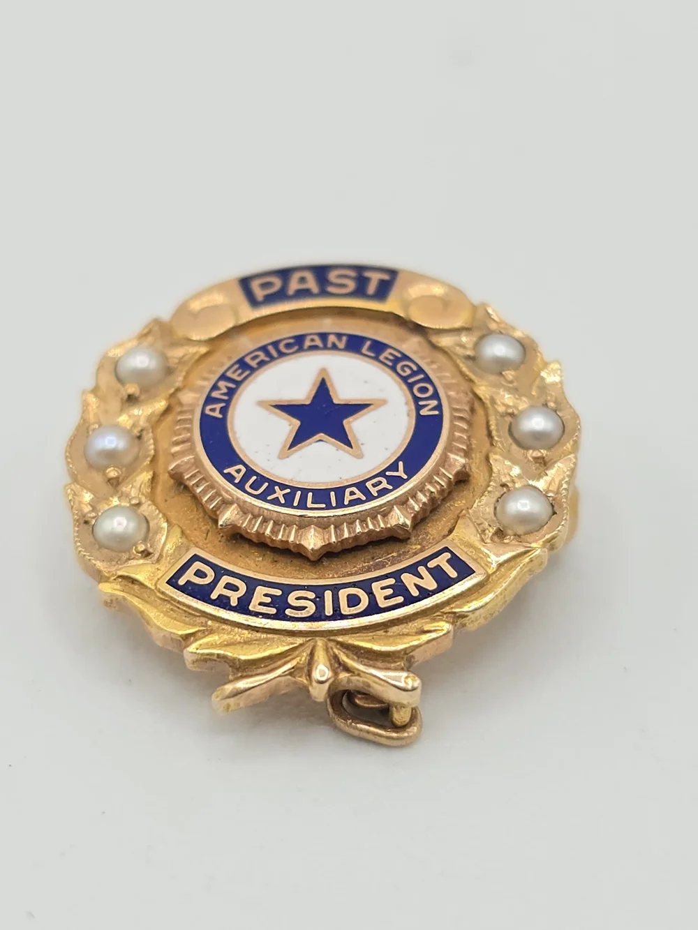 American Legion Auxiliary 10K Yellow Gold Seed Pearl Past President Pin 4g READ